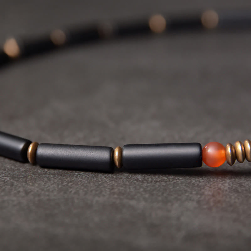 Buddha Stonesブラックオニキス 銅製 Dzi ビーズ コーンペンダント ダブルラップ プロテクションブレスレット