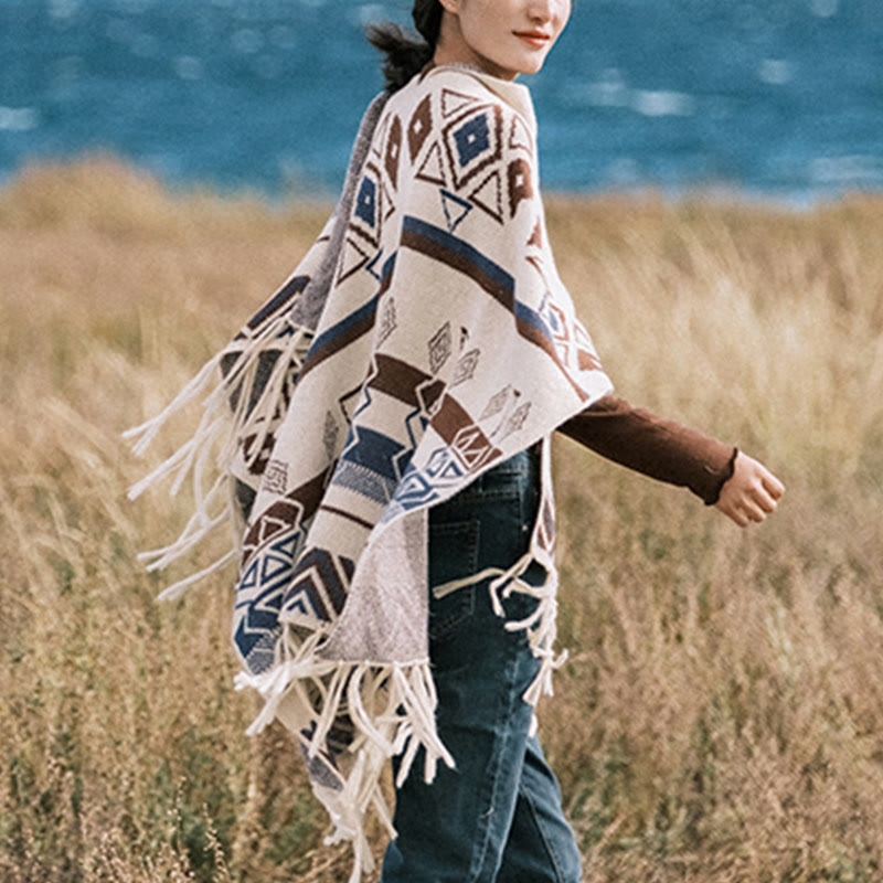 Buddha Stonesチベットウェーブストライプ幾何学タッセルショール秋冬心地よいスカーフラップ - image 15