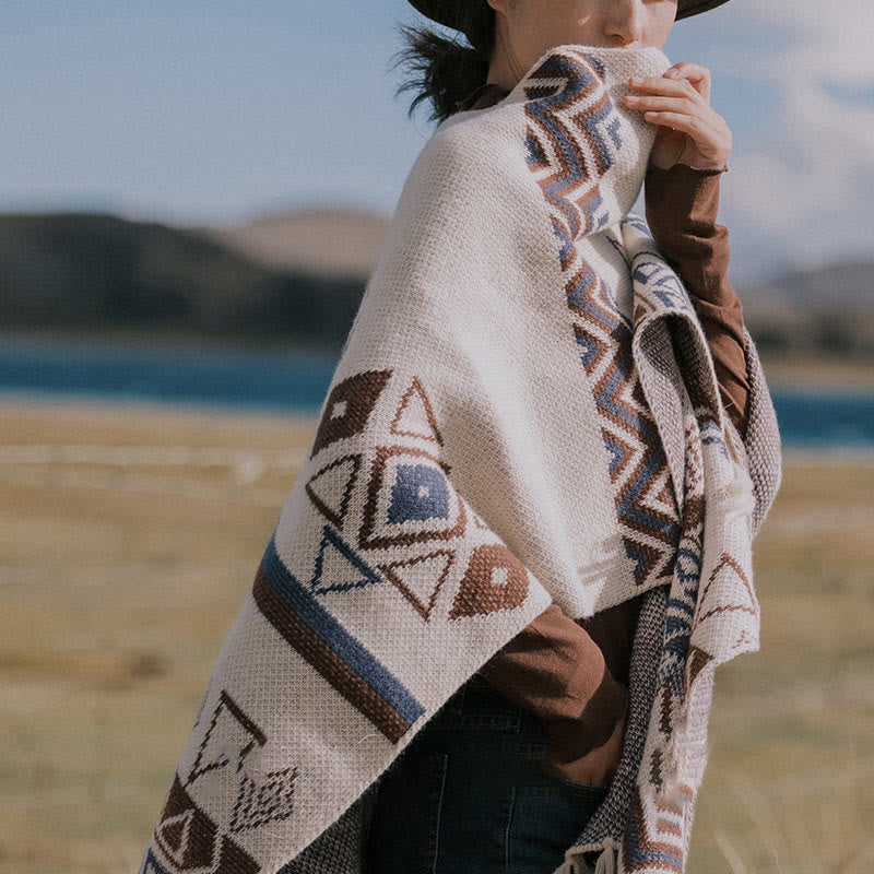 Buddha Stonesチベットウェーブストライプ幾何学タッセルショール秋冬心地よいスカーフラップ - image 7