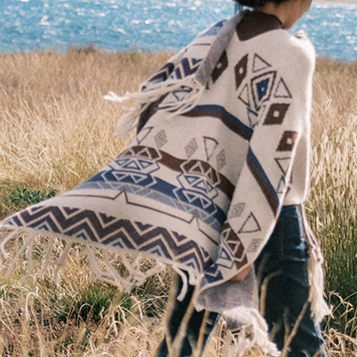 Buddha Stonesチベットウェーブストライプ幾何学タッセルショール秋冬心地よいスカーフラップ - image 13