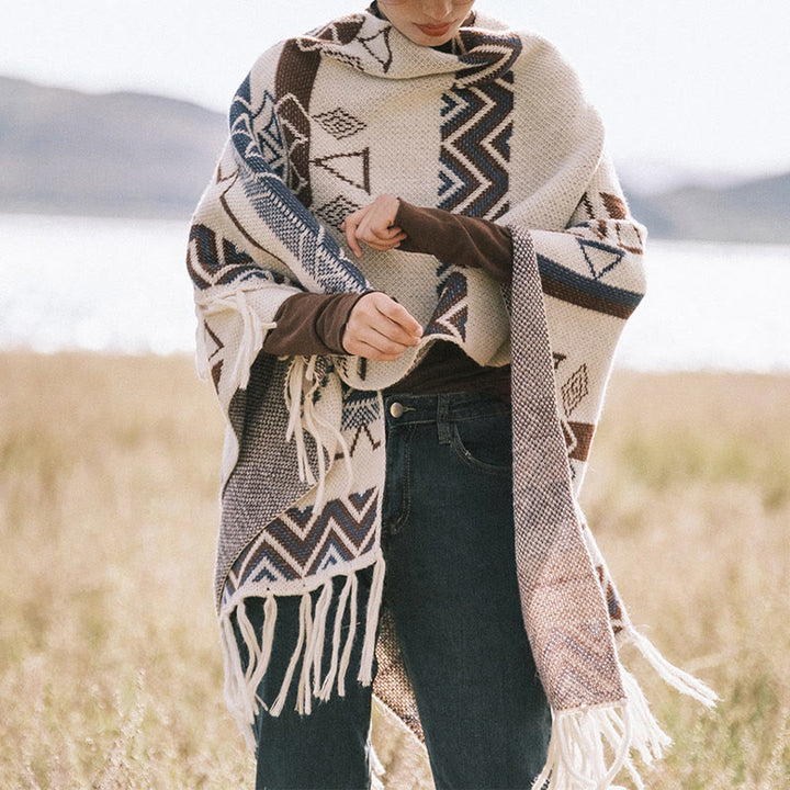 Buddha Stonesチベットウェーブストライプ幾何学タッセルショール秋冬心地よいスカーフラップ - image 3