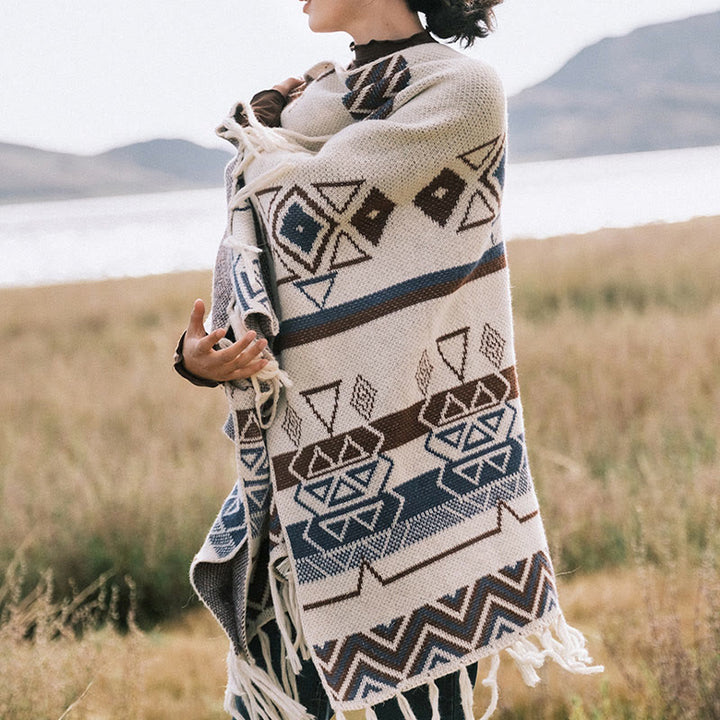 Buddha Stonesチベットウェーブストライプ幾何学タッセルショール秋冬心地よいスカーフラップ - image 5