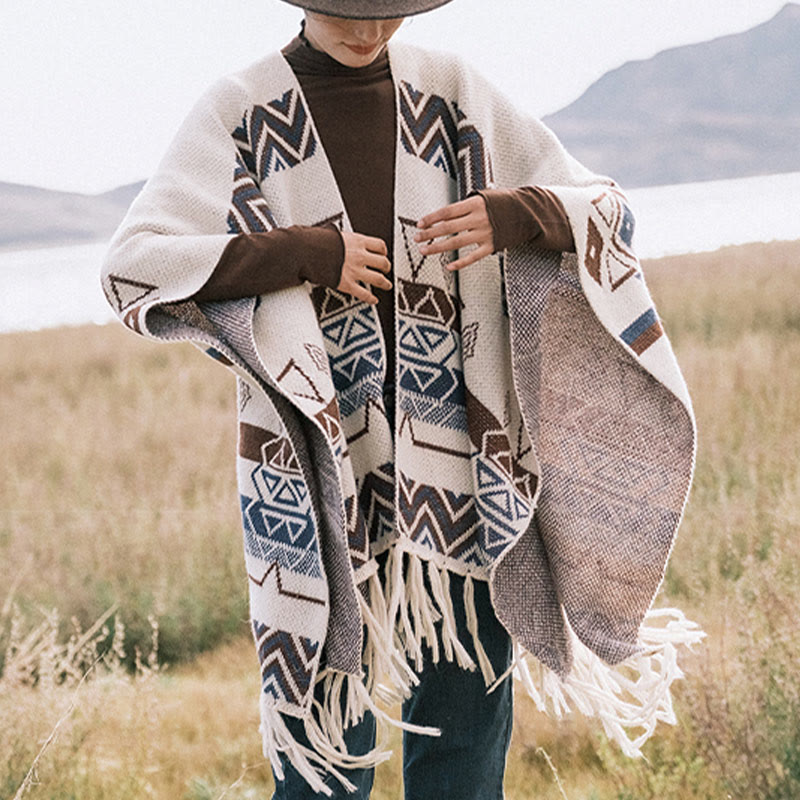 Buddha Stonesチベットウェーブストライプ幾何学タッセルショール秋冬心地よいスカーフラップ - image 10