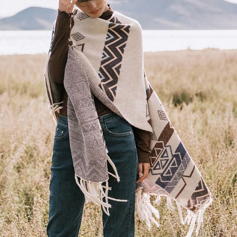 Buddha Stonesチベットウェーブストライプ幾何学タッセルショール秋冬心地よいスカーフラップ - image 11