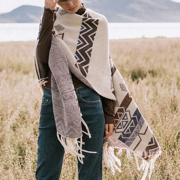 Buddha Stonesチベットウェーブストライプ幾何学タッセルショール秋冬心地よいスカーフラップ - image 11