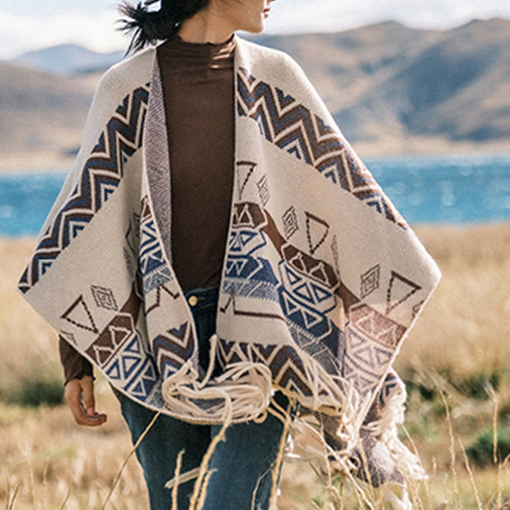 Buddha Stonesチベットウェーブストライプ幾何学タッセルショール秋冬心地よいスカーフラップ - image 14