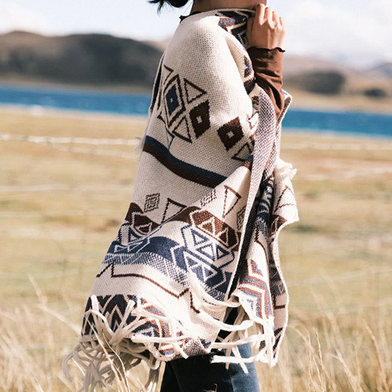 Buddha Stonesチベットウェーブストライプ幾何学タッセルショール秋冬心地よいスカーフラップ - image 6