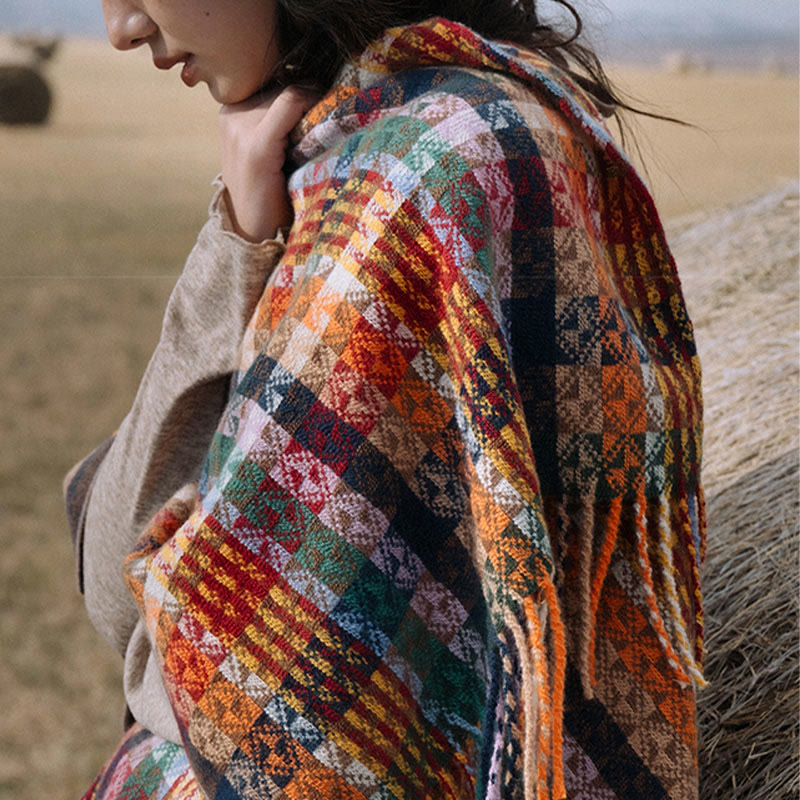 Buddha Stonesチベット カラフル ストライプ 幾何学 タッセル ショール 秋冬 ソフト スカーフ ラップ - image 13