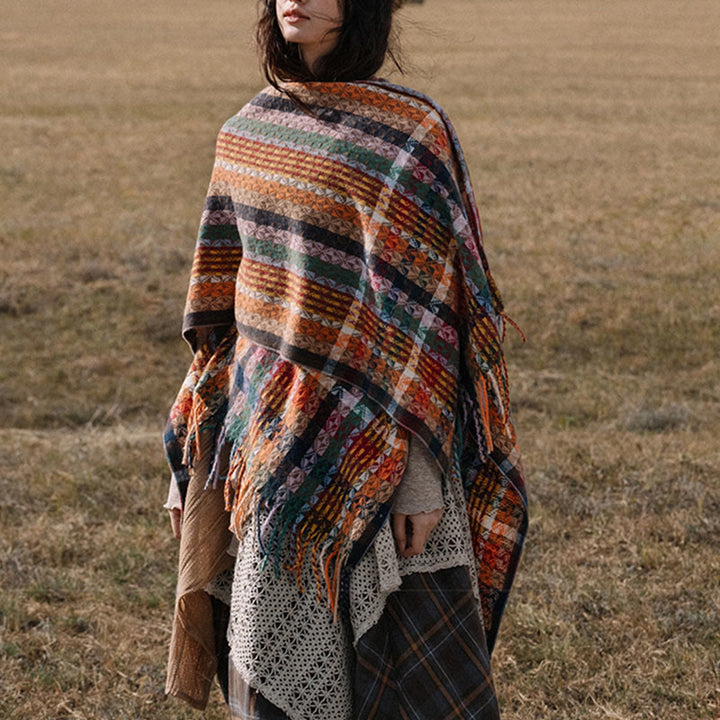 Buddha Stonesチベット カラフル ストライプ 幾何学 タッセル ショール 秋冬 ソフト スカーフ ラップ - image 9