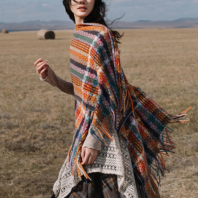 Buddha Stonesチベット カラフル ストライプ 幾何学 タッセル ショール 秋冬 ソフト スカーフ ラップ - image 2