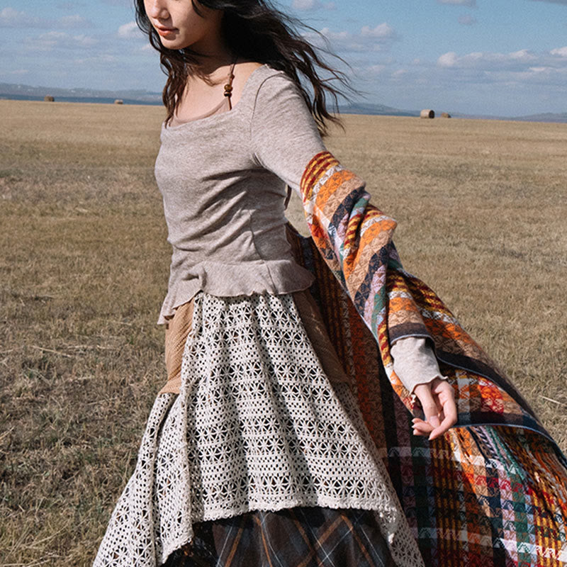 Buddha Stonesチベット カラフル ストライプ 幾何学 タッセル ショール 秋冬 ソフト スカーフ ラップ - image 12