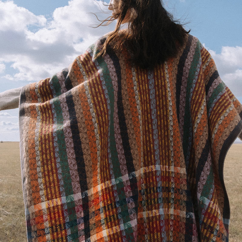 Buddha Stonesチベット カラフル ストライプ 幾何学 タッセル ショール 秋冬 ソフト スカーフ ラップ - image 3