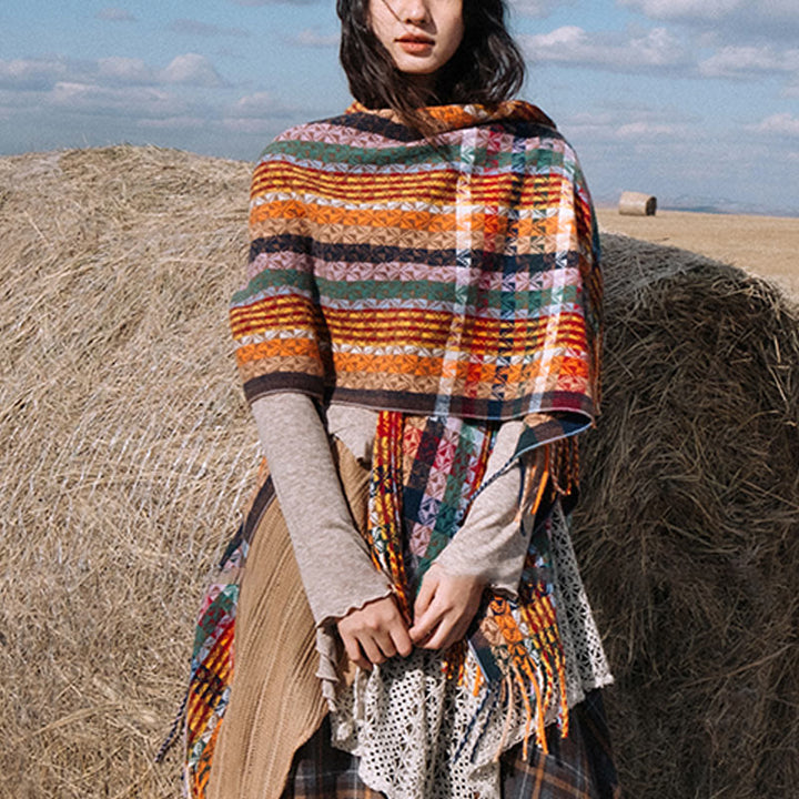 Buddha Stonesチベット カラフル ストライプ 幾何学 タッセル ショール 秋冬 ソフト スカーフ ラップ - image 6