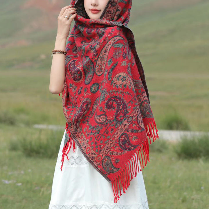 Buddha Stones、チベットカシューナッツ、花、葉、つる、タッセル、ショール、秋冬用、柔らかく心地よいスカーフラップ - image 6