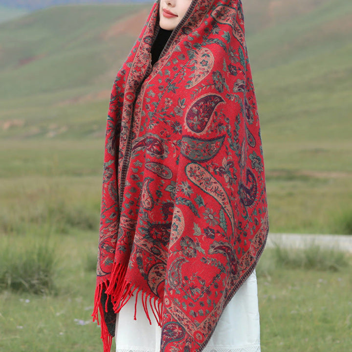 Buddha Stones、チベットカシューナッツ、花、葉、つる、タッセル、ショール、秋冬用、柔らかく心地よいスカーフラップ - image 7