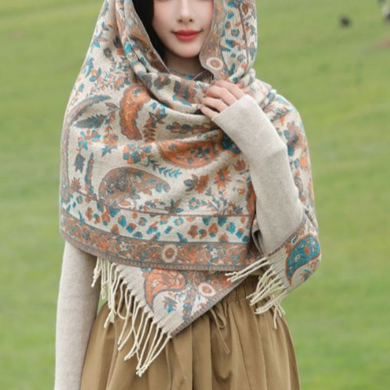 Buddha Stones、チベットカシューナッツ、花、葉、つる、タッセル、ショール、秋冬用、柔らかく心地よいスカーフラップ - image 15