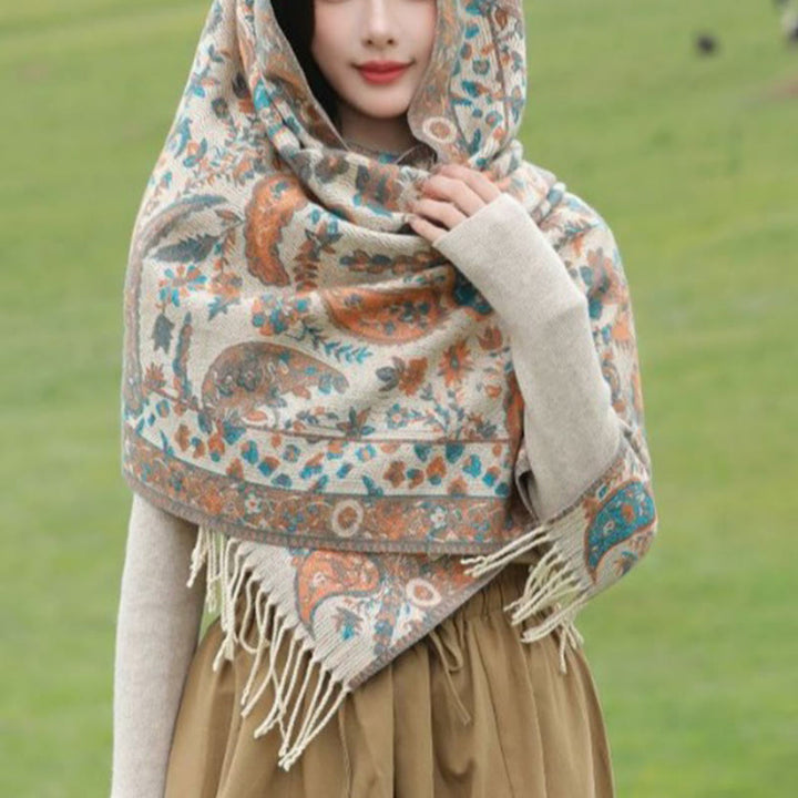 Buddha Stones、チベットカシューナッツ、花、葉、つる、タッセル、ショール、秋冬用、柔らかく心地よいスカーフラップ - image 15