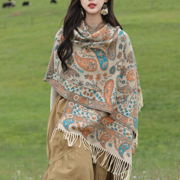 Buddha Stones、チベットカシューナッツ、花、葉、つる、タッセル、ショール、秋冬用、柔らかく心地よいスカーフラップ - image 19