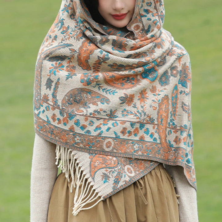 Buddha Stones、チベットカシューナッツ、花、葉、つる、タッセル、ショール、秋冬用、柔らかく心地よいスカーフラップ - image 20