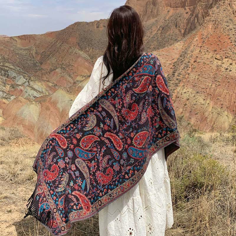 Buddha Stones、チベットカシューナッツ、花、葉、つる、タッセル、ショール、秋冬用、柔らかく心地よいスカーフラップ - image 30