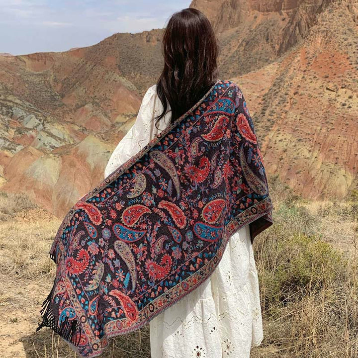 Buddha Stones、チベットカシューナッツ、花、葉、つる、タッセル、ショール、秋冬用、柔らかく心地よいスカーフラップ - image 30