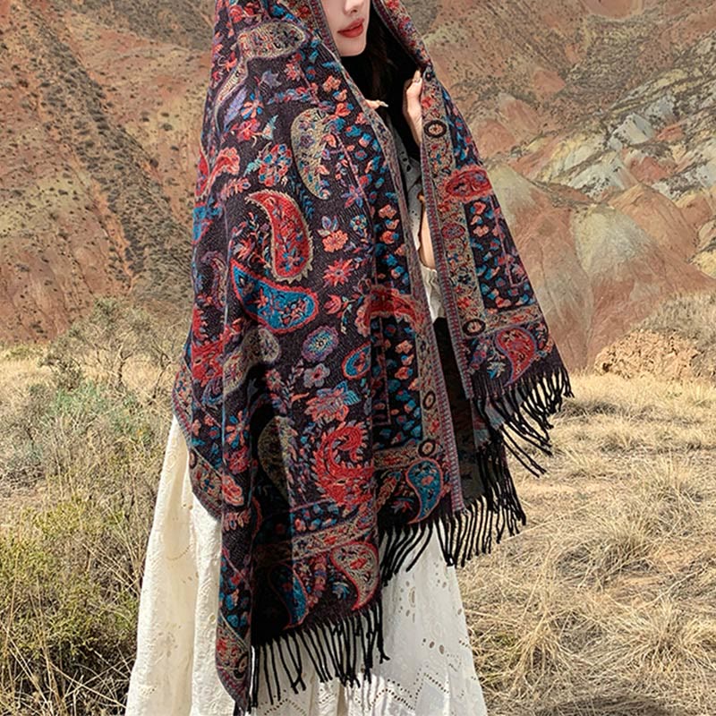 Buddha Stones、チベットカシューナッツ、花、葉、つる、タッセル、ショール、秋冬用、柔らかく心地よいスカーフラップ - image 28