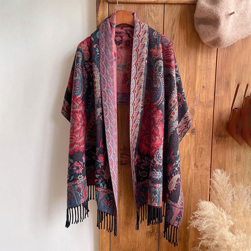 Buddha Stones、チベットカシューナッツ、牡丹の花、つるタッセルショール、秋冬用、心地よいスカーフラップ