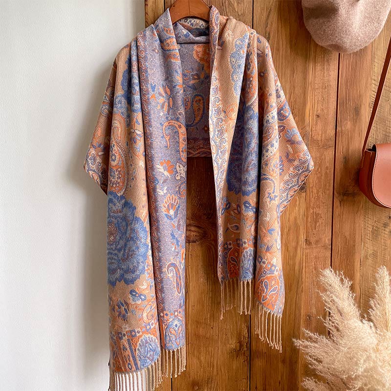 Buddha Stones、チベットカシューナッツ、牡丹の花、つるタッセルショール、秋冬用、心地よいスカーフラップ