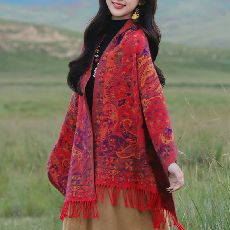 Buddha Stones、チベットカシューナッツの花、つる模様、タッセルショール、秋冬用ソフトスカーフラップ - image 14