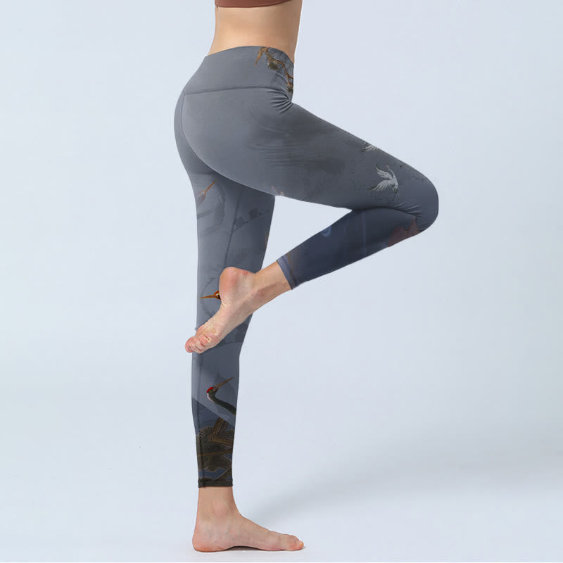 Buddha Stonesと縁起の良い白鶴の松の木のプリントジムレギンスレディースヨガパンツ - image 4