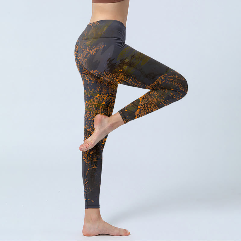 Buddha Stones、黄金の山、雲のプリントジムレギンス、レディースヨガパンツ - image 4