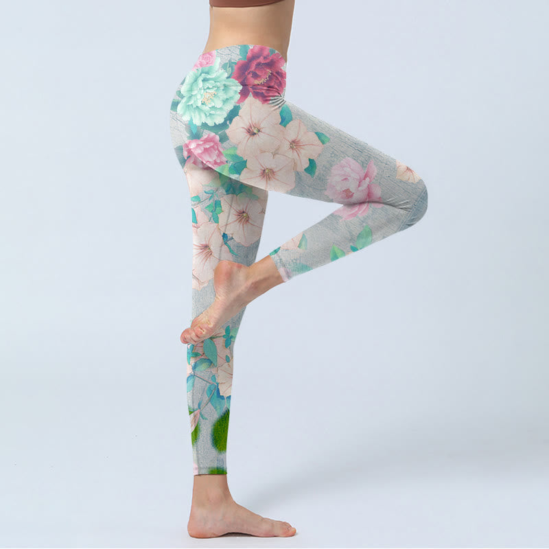 Buddha Stonesとカラフルな牡丹の花のプリントジムフィットネスレギンスレディースヨガパンツ - image 4