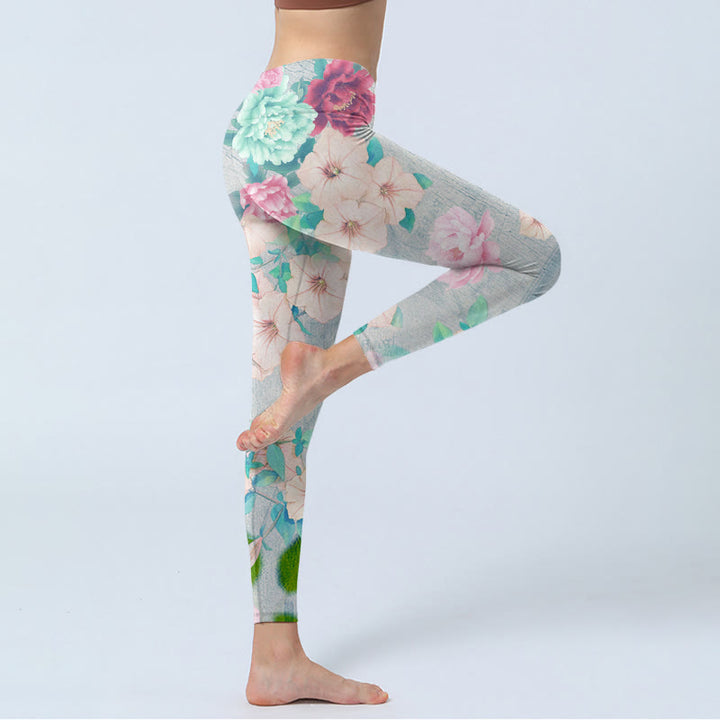 Buddha Stonesとカラフルな牡丹の花のプリントジムフィットネスレギンスレディースヨガパンツ - image 4