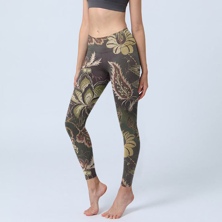 Buddha Stonesオリーブフローラルプリント スポーツフィットネスレギンス レディース ヨガパンツ - オリーブ - US18、 UK/AU22、 EU50 (4XL) - image 1