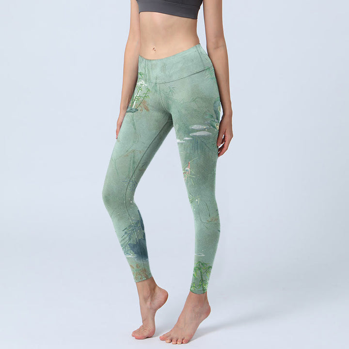 Buddha Stonesグリーン 竹 岩 プリント スポーツ フィットネス レギンス レディース ヨガパンツ - 甘露 - US18、 UK/AU22、 EU50 (4XL) - image 1