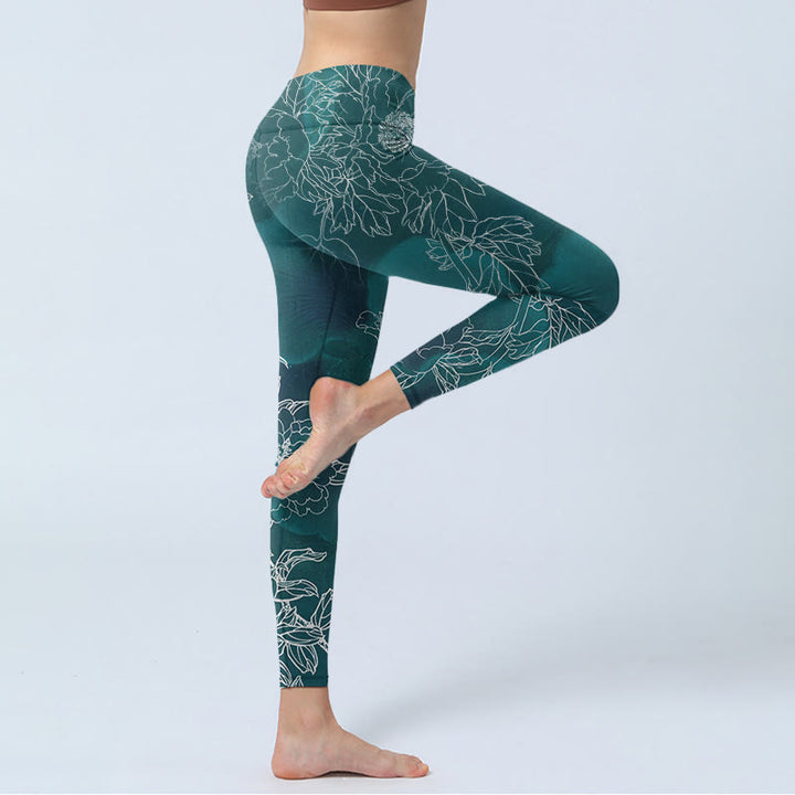 Buddha Stones、牡丹、花、マグパイ、蝶のプリント、ジムフィットネスレギンス、レディースヨガパンツ - image 4
