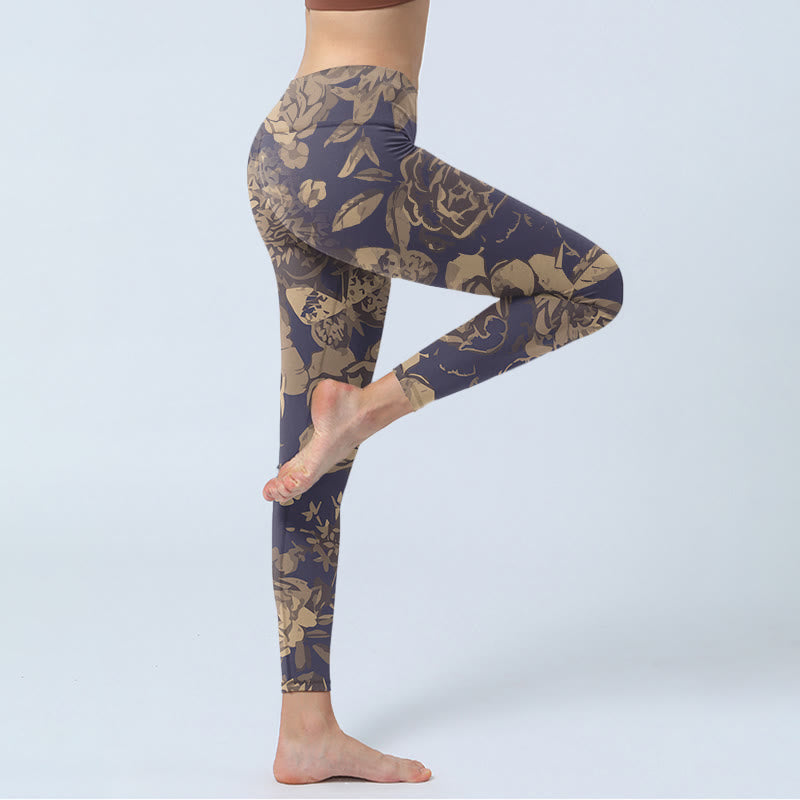 Buddha Stones、牡丹、花、葉、花柄プリント、ジムフィットネスレギンス、レディースヨガパンツ - image 4