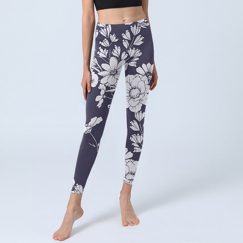 Buddha Stonesと花のプリント スポーツ フィットネス レギンス レディース ヨガパンツ - image 6