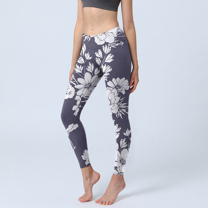 Buddha Stonesと花のプリント スポーツ フィットネス レギンス レディース ヨガパンツ - ラベンダー - US18、 UK/AU22、 EU50 (4XL) - image 1