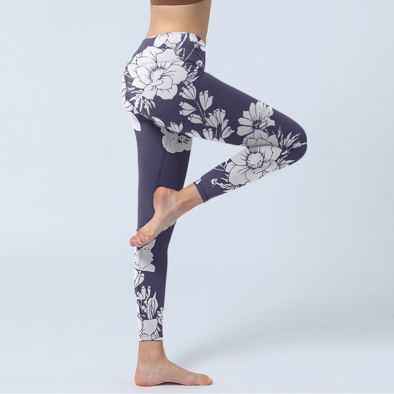 Buddha Stonesと花のプリント スポーツ フィットネス レギンス レディース ヨガパンツ - image 4