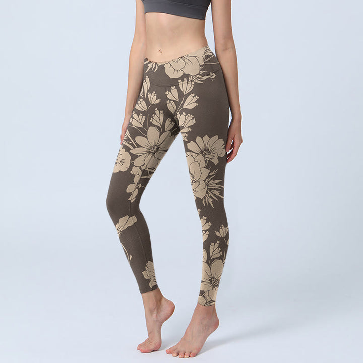Buddha Stonesと花のプリント スポーツ フィットネス レギンス レディース ヨガパンツ - ダークカーキ - US18、 UK/AU22、 EU50 (4XL) - image 9