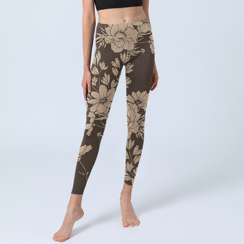 Buddha Stonesと花のプリント スポーツ フィットネス レギンス レディース ヨガパンツ - image 14