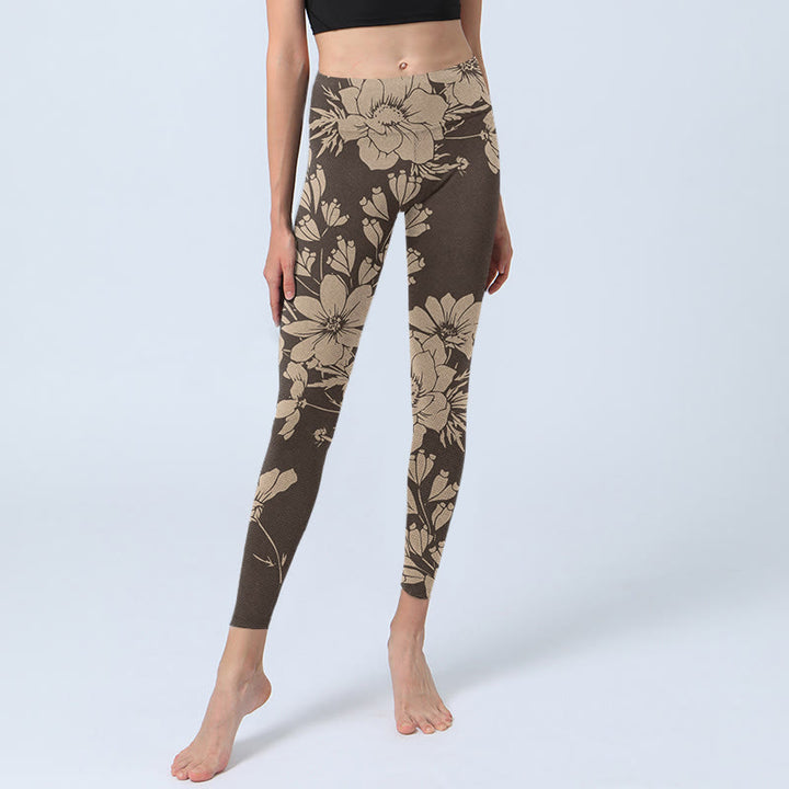 Buddha Stonesと花のプリント スポーツ フィットネス レギンス レディース ヨガパンツ - image 14