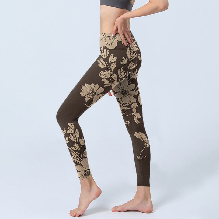 Buddha Stonesと花のプリント スポーツ フィットネス レギンス レディース ヨガパンツ - image 11