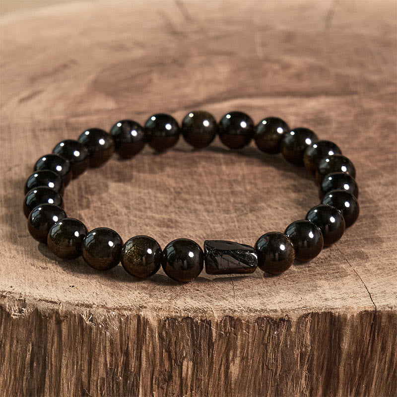 Buddha Stonesゴールドシーンオブシディアン ブラックトルマリン ウェルスブレスレット