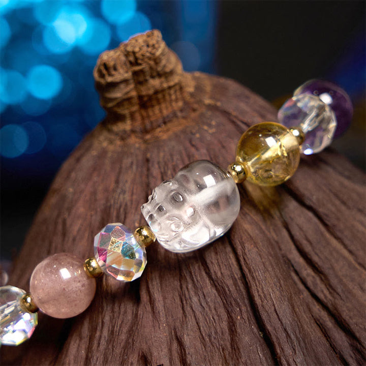 Buddha Stones貔貅 ホワイトクリスタル シトリン グリーンストロベリークォーツ アメジスト幸運ブレスレット