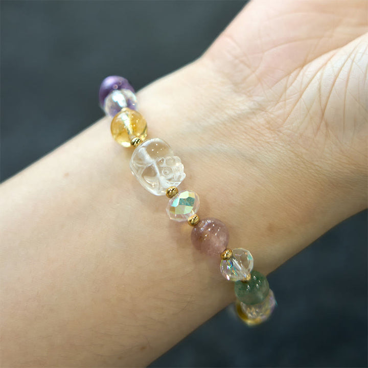 Buddha Stones貔貅 ホワイトクリスタル シトリン グリーンストロベリークォーツ アメジスト幸運ブレスレット