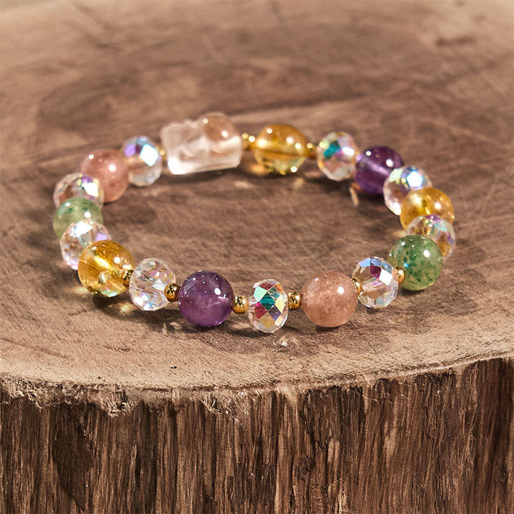 Buddha Stones貔貅 ホワイトクリスタル シトリン グリーンストロベリークォーツ アメジスト幸運ブレスレット