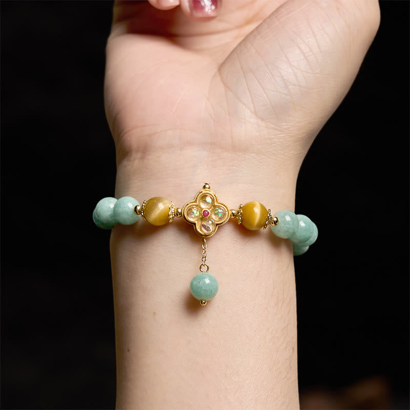 Buddha Stones翡翠イエロータイガーアイ繁栄ブレスレット