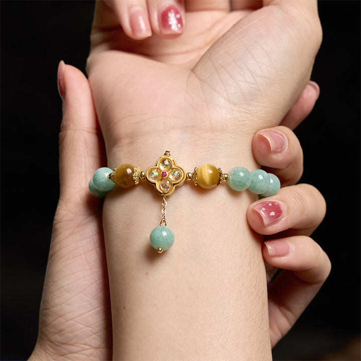 Buddha Stones翡翠イエロータイガーアイ繁栄ブレスレット